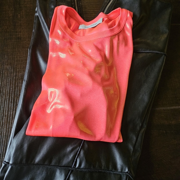 3pc Set Cedric Charlier Metallic Tee Faux Leather Pants Murci Structured Handbag - Picture 7 of 14